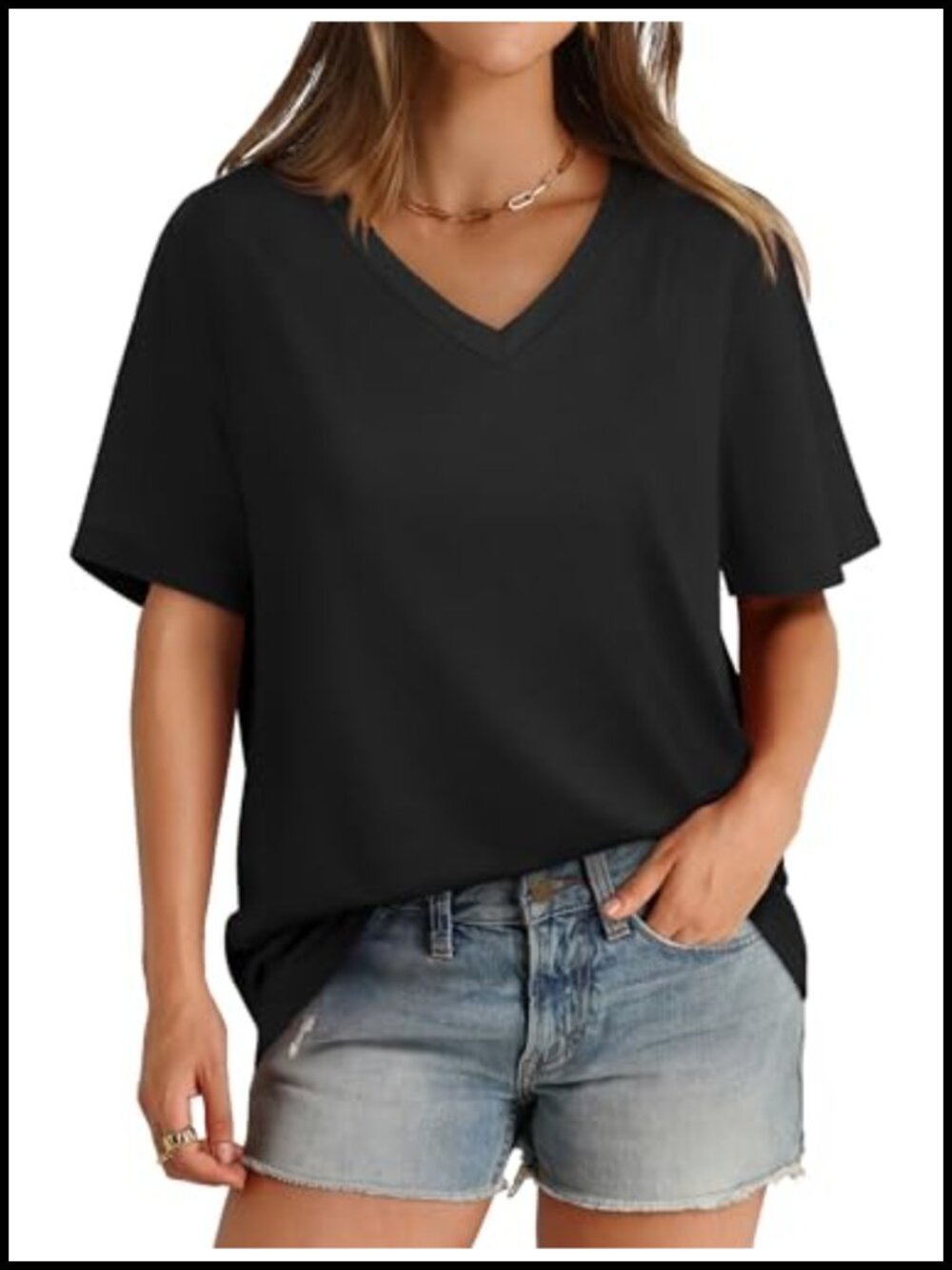 Women's V Neck Short Sleeve T Shirt Loose Fit Casual Summer Tee
